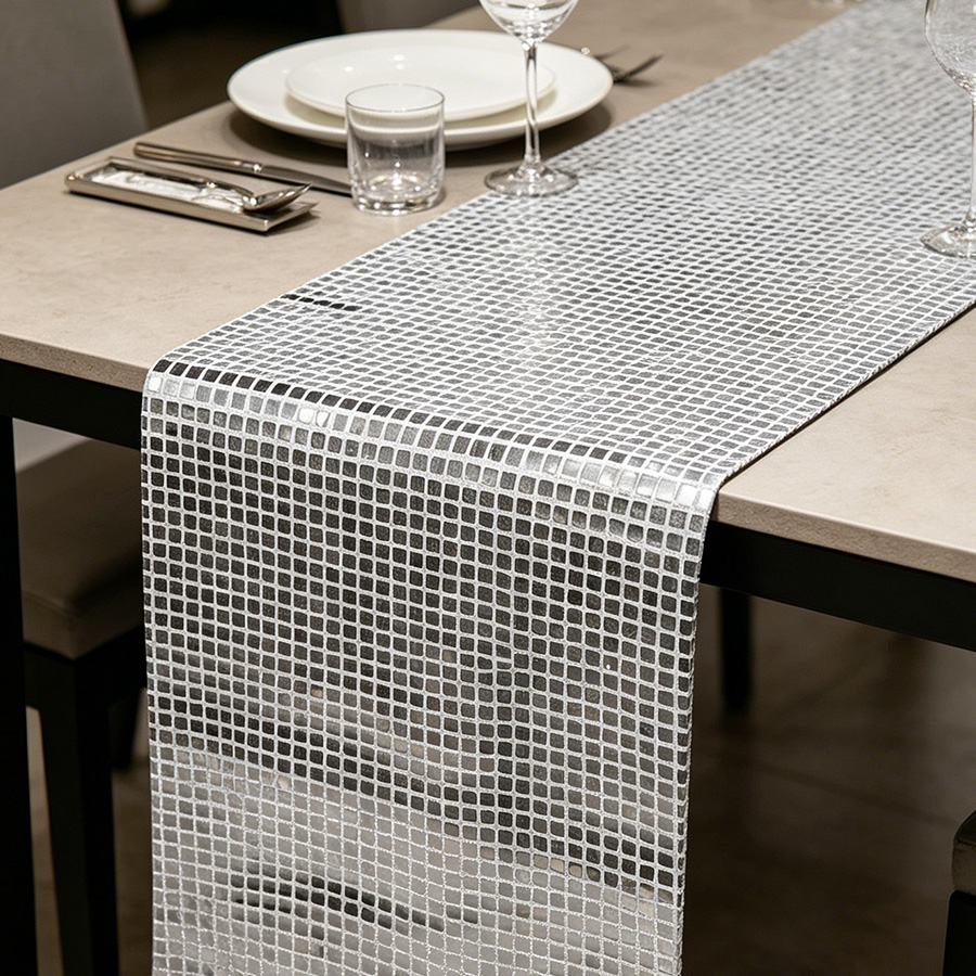Table Runner Sequin - Chemin de table en sequins argentés